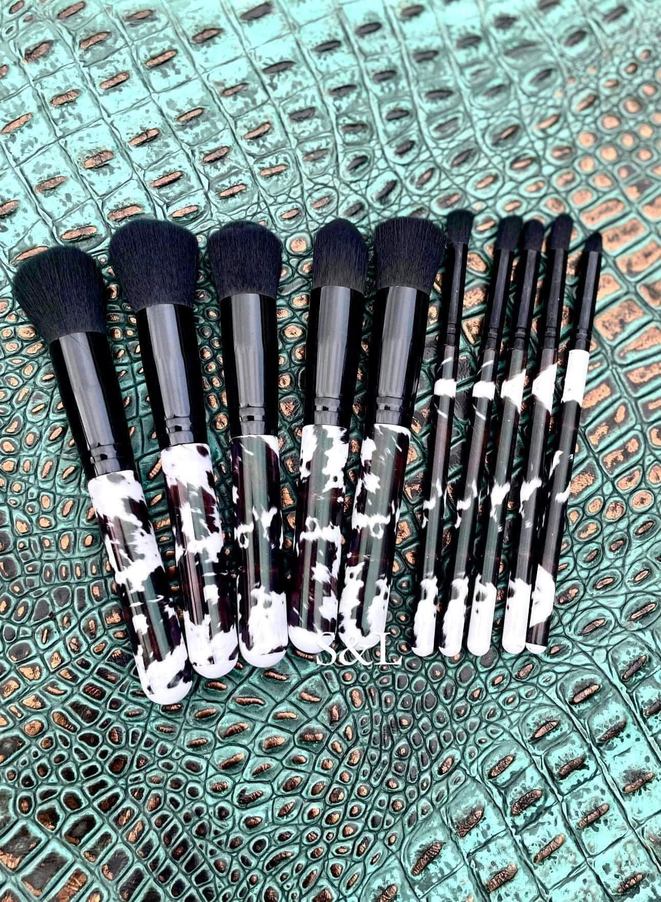 Cow print makeup brush set (10 brushes)