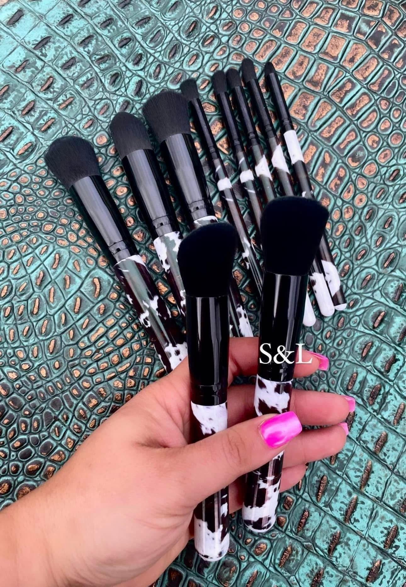 Cow print makeup brush set (10 brushes)