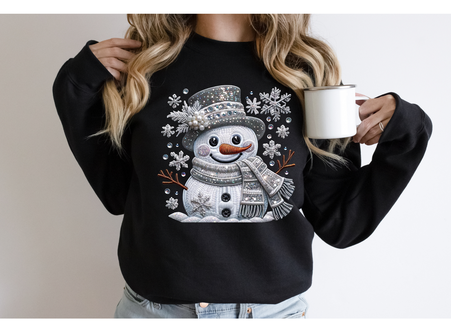 Faux embroidery Snowman Crewneck