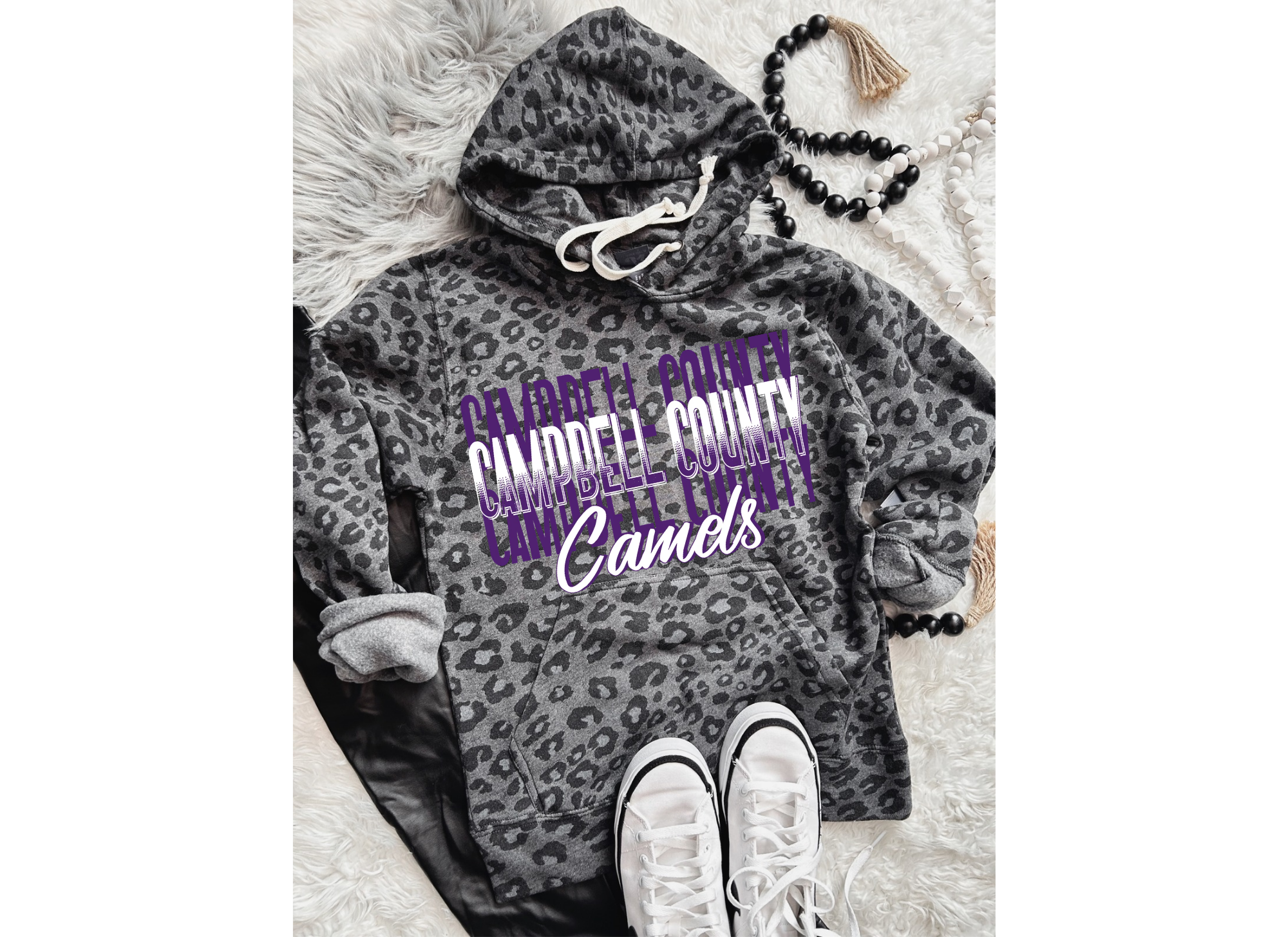 Black leopard CC stacked hoodie