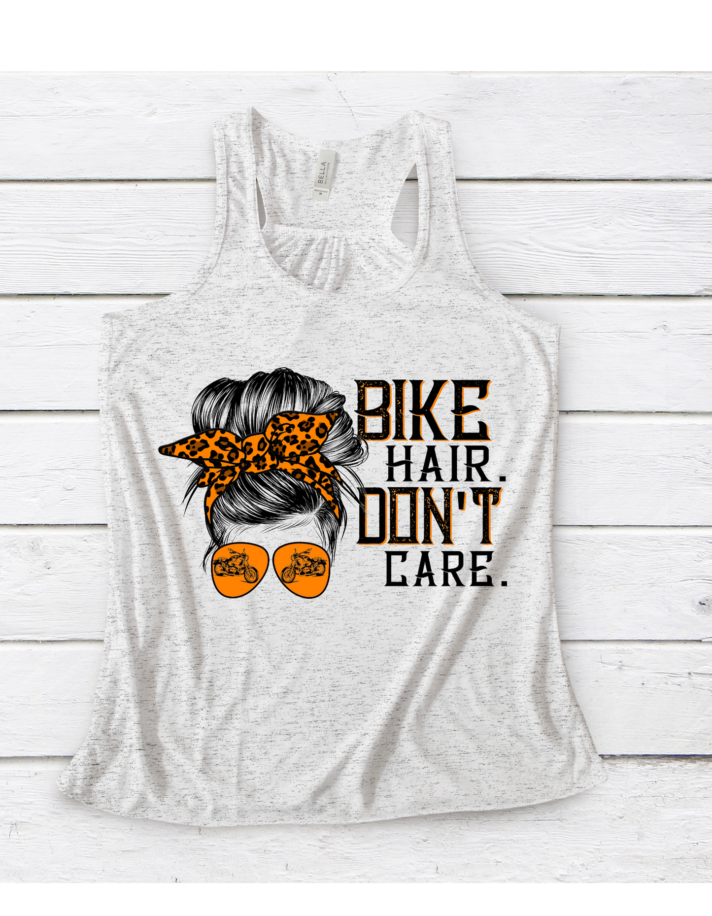 Bike hair don't care racerback white marble tank top (womens fit)