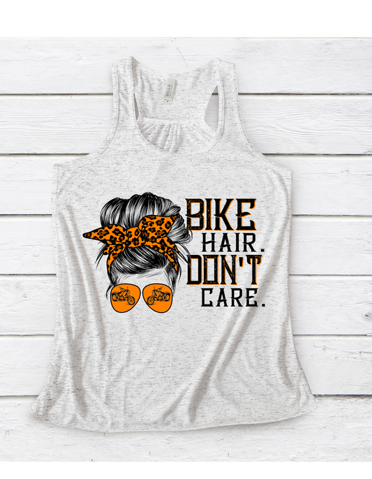 Bike hair don't care racerback white marble tank top (womens fit)