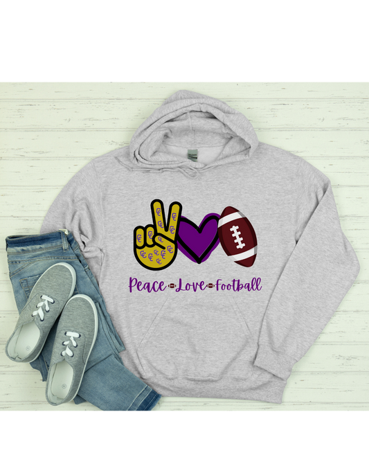 Campbell County peace love football hooded sweatshirt